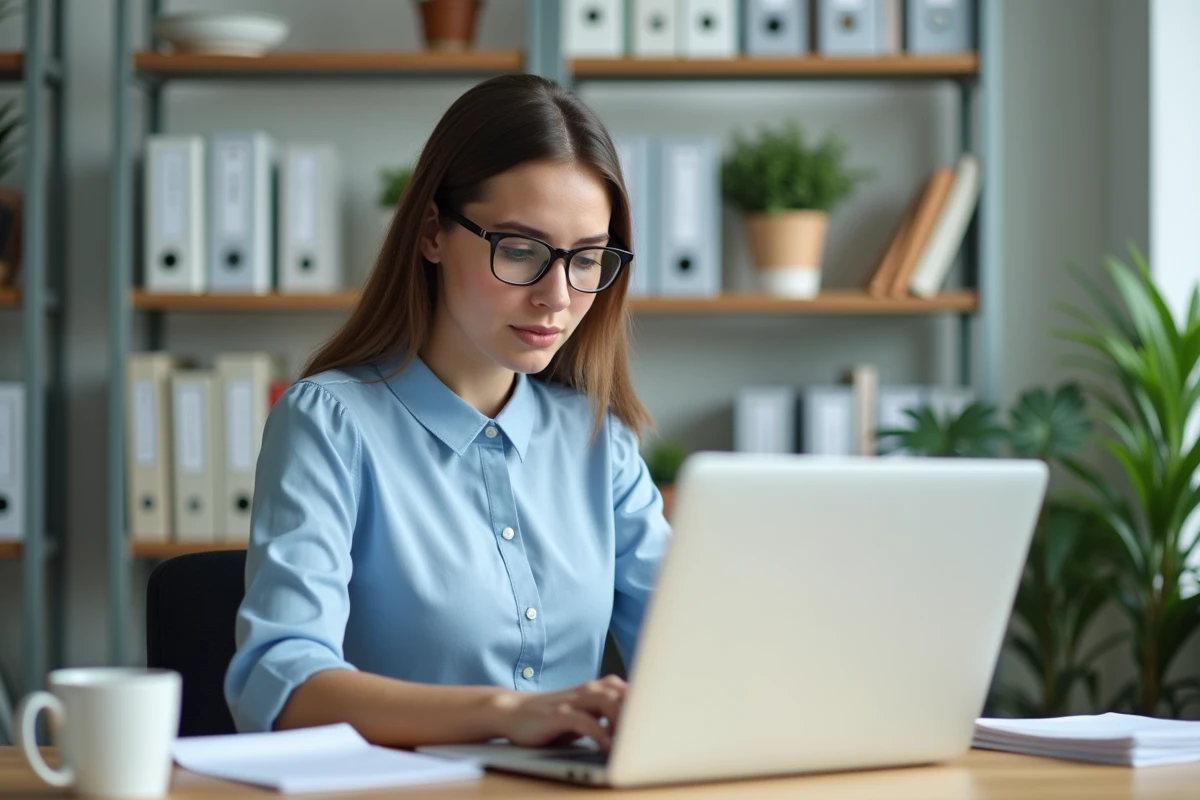 Nouvelle enseignante activant son webmail académique de Grenoble sur un ordinateur portable dans un bureau administratif