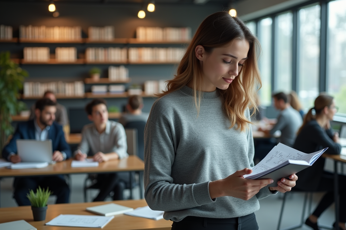 Jeune femme analyste mathématique dans un open space