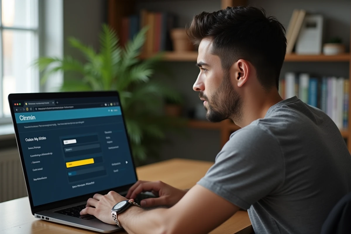 Homme configurant les paramètres de sécurité de son routeur WiFi via l'interface d'administration 192.168.1.1 sur un ordinateur portable