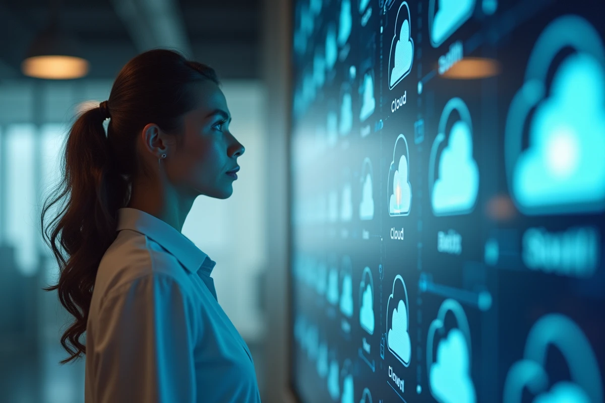 Jeune femme regardant un affichage d