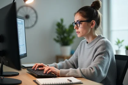 Femme travaillant sur Excel et appuyant sur la touche F4 pour figer une cellule dans une formule