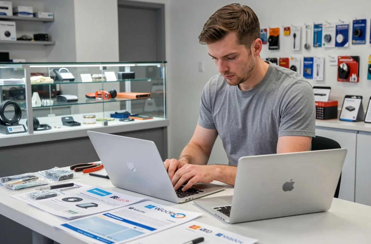 Technicien de GSM PC MAC réparant simultanément un MacBook et un ordinateur Windows dans sa boutique à Nancy