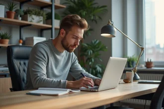 Homme en tenue décontractée travaillant à son bureau