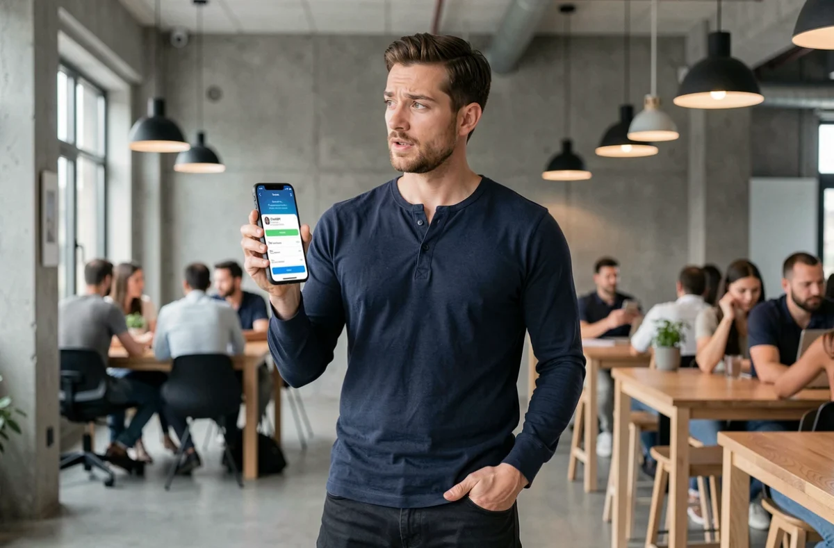 Homme en espace de coworking consultant les tarifs et offres de ChatGPT 5 sur son smartphone