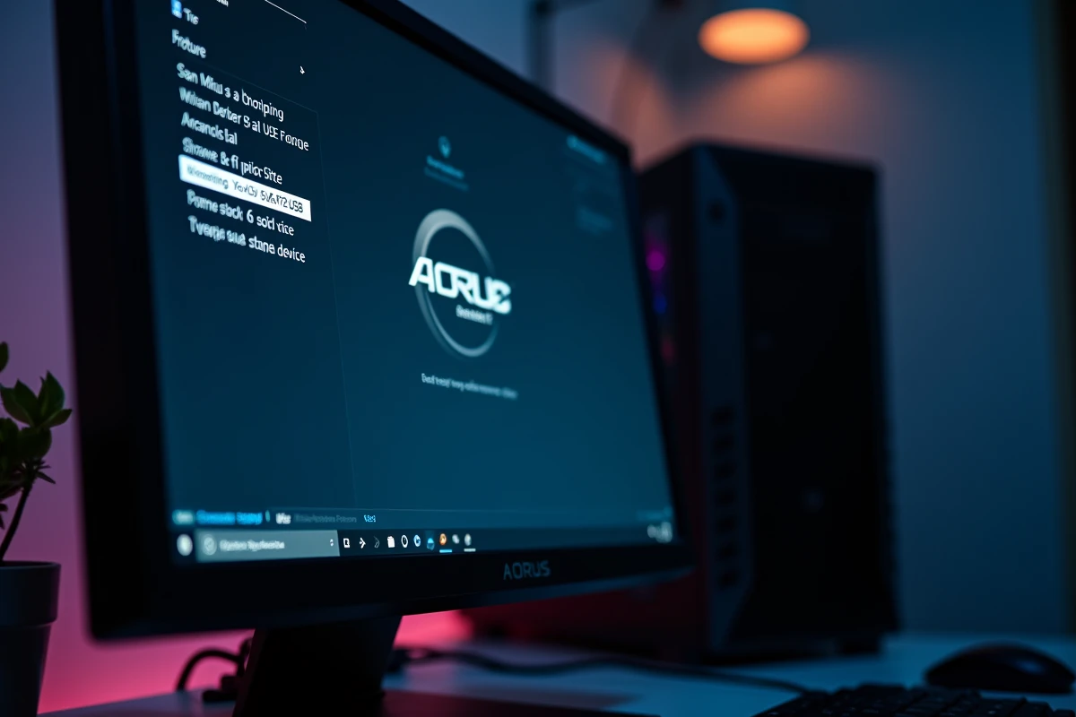 Écran affichant l'interface UEFI BIOS AORUS avec les paramètres de priorité de démarrage pour installer Windows