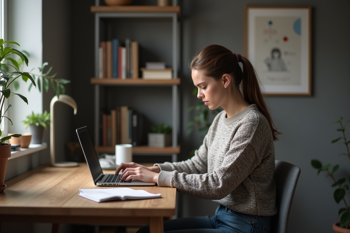 Jeune femme travaillant sur un ordinateur dans un bureau moderne