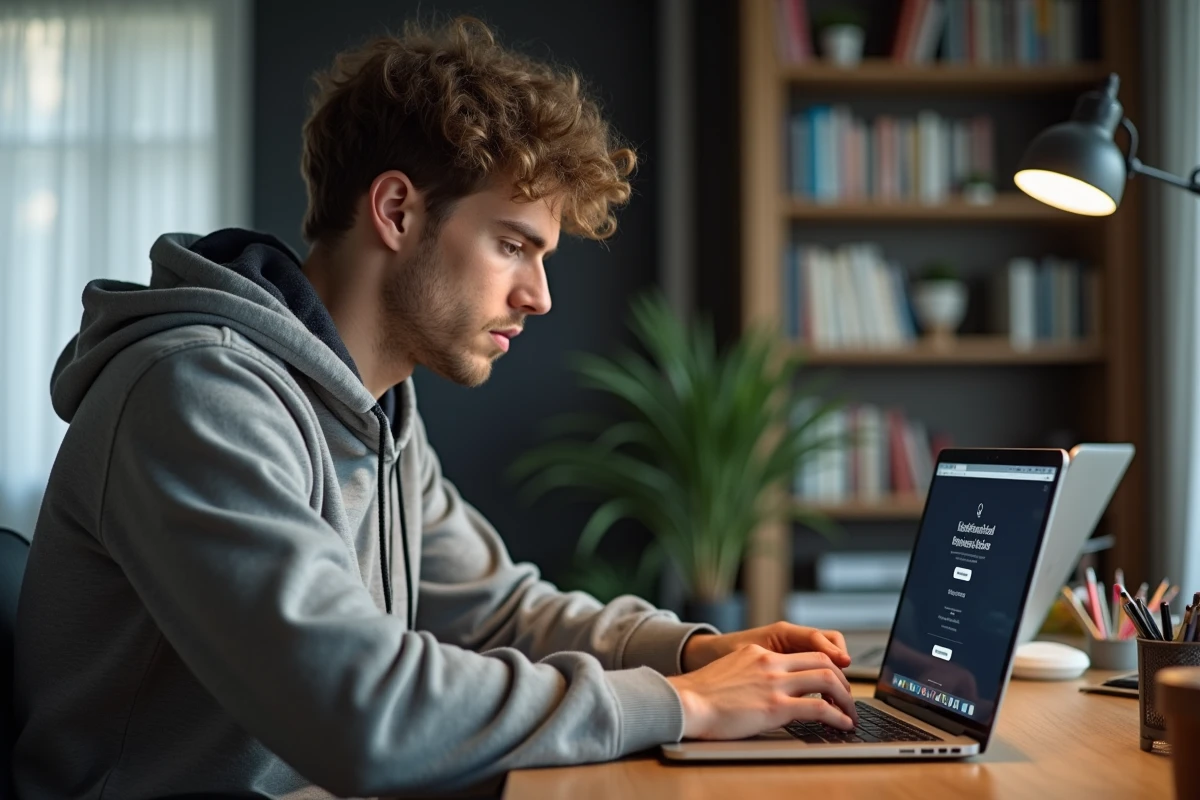 Jeune homme concentré travaillant sur son ordinateur dans un bureau moderne
