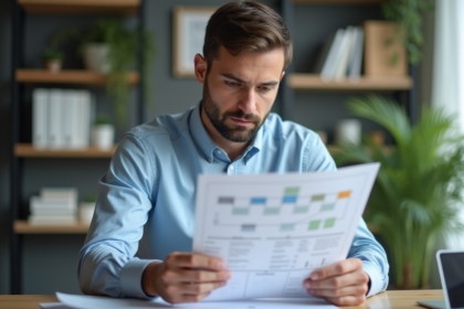 Jeune homme professionnel travaillant sur un organigramme au bureau