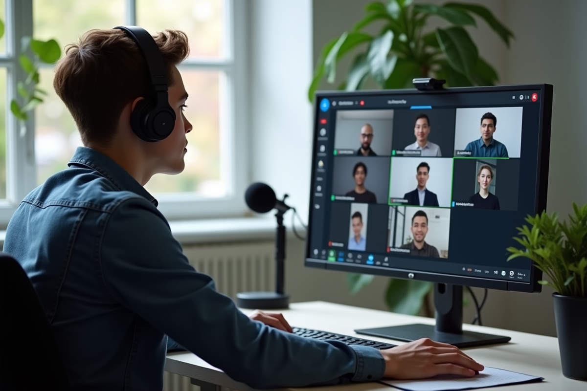 Jeune professionnel avec casque lors d