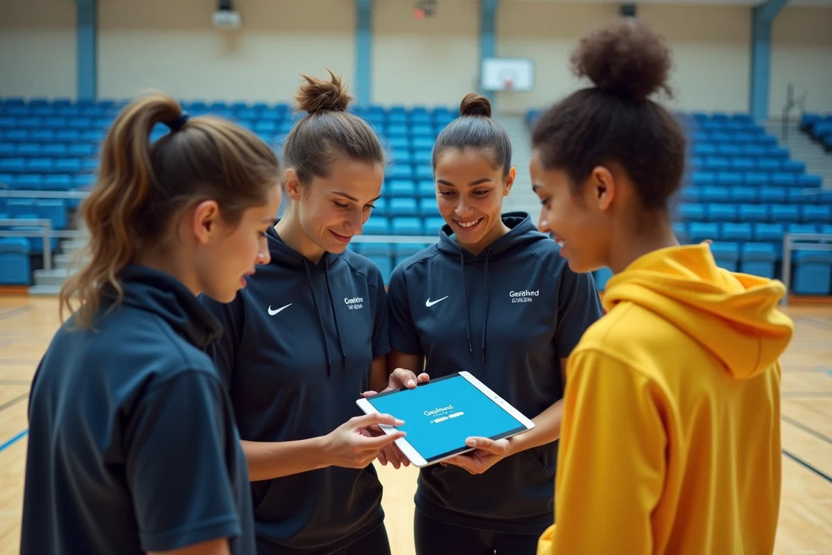 Jeunes bénévoles de club de handball en planification