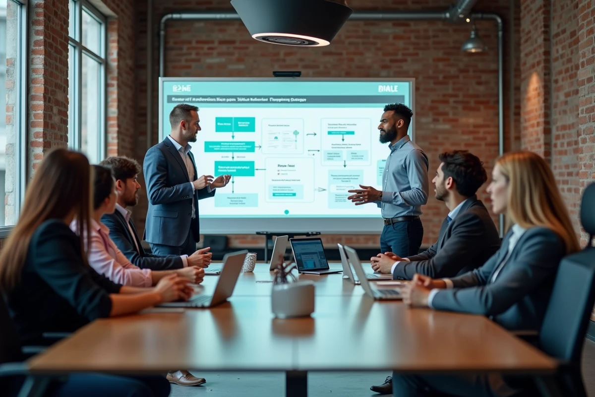 Groupe de professionnels discutant autour d une table