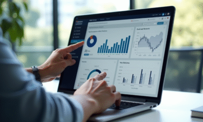 Ordinateur avec tableau de bord marketing moderne