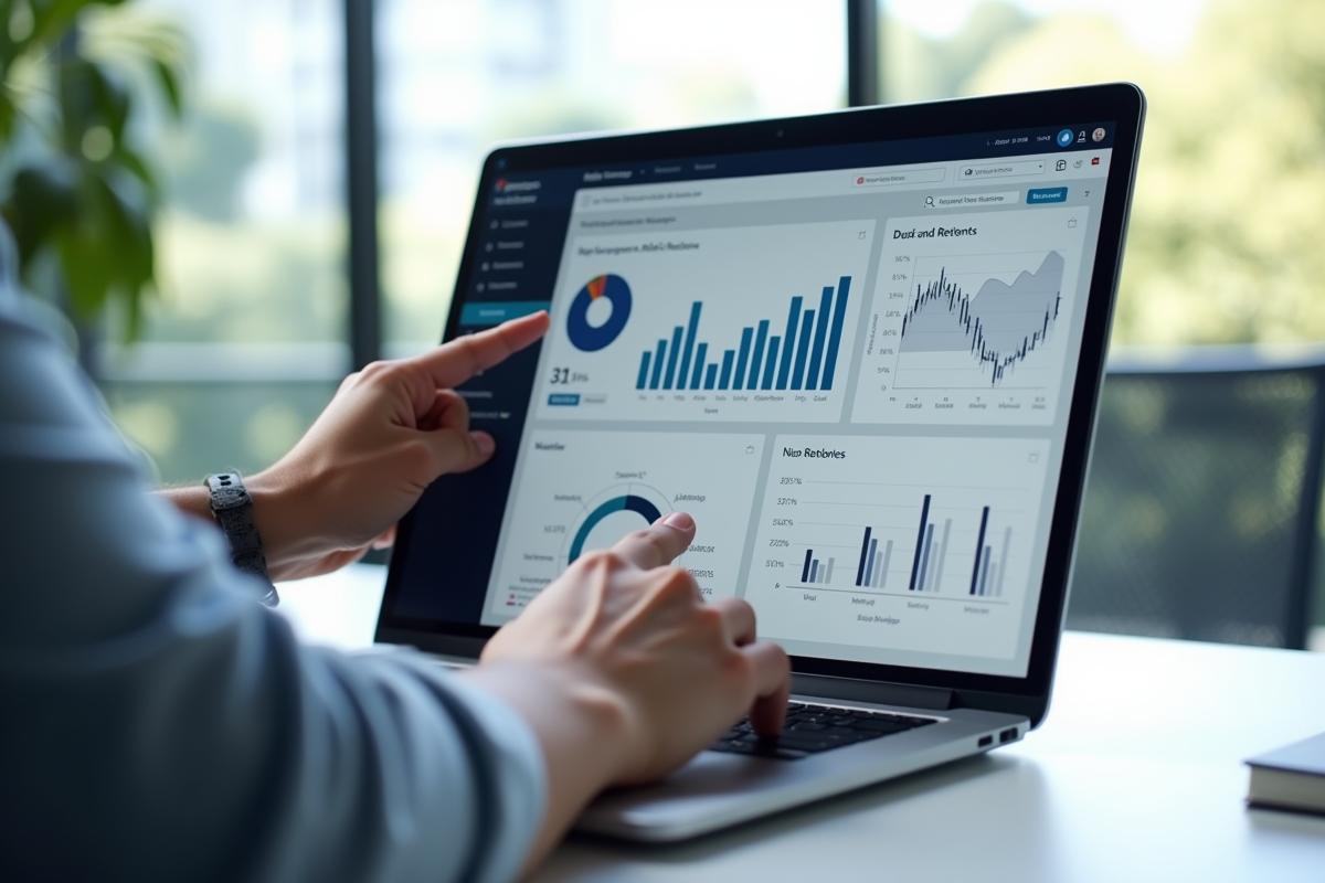 Ordinateur avec tableau de bord marketing moderne